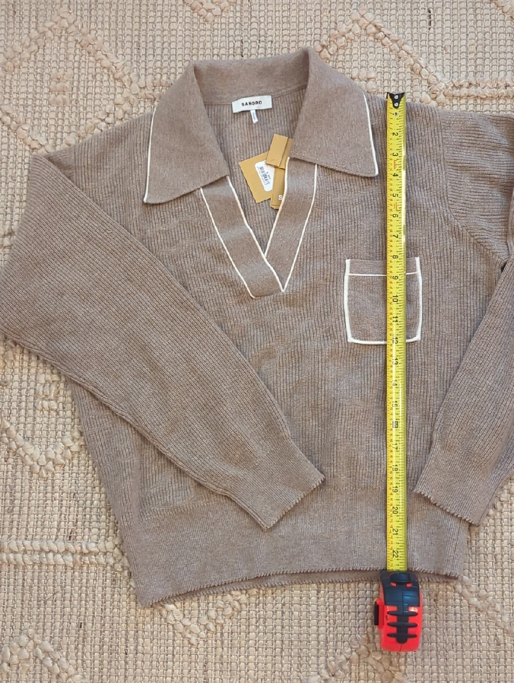 NWT Sandro Wool Cashmere Blend Polo Sweater Natural Cream Knit Top | Size M (2) - Picture 6 of 6